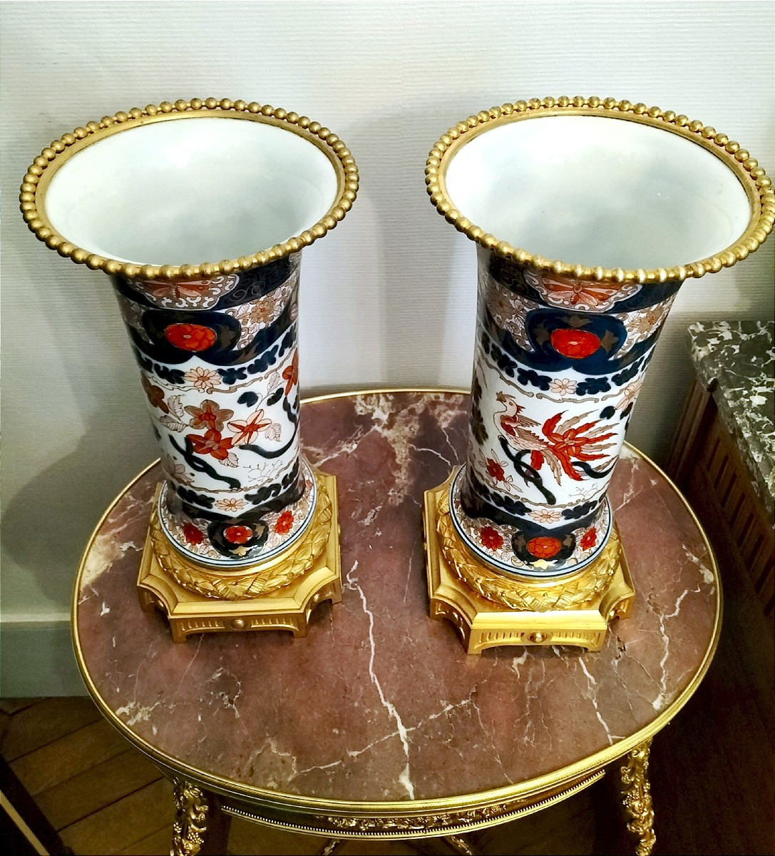 Pair Of Japanese Imari Porcelain Vases With Gilt Bronze Mounts, 19th Century -photo-4