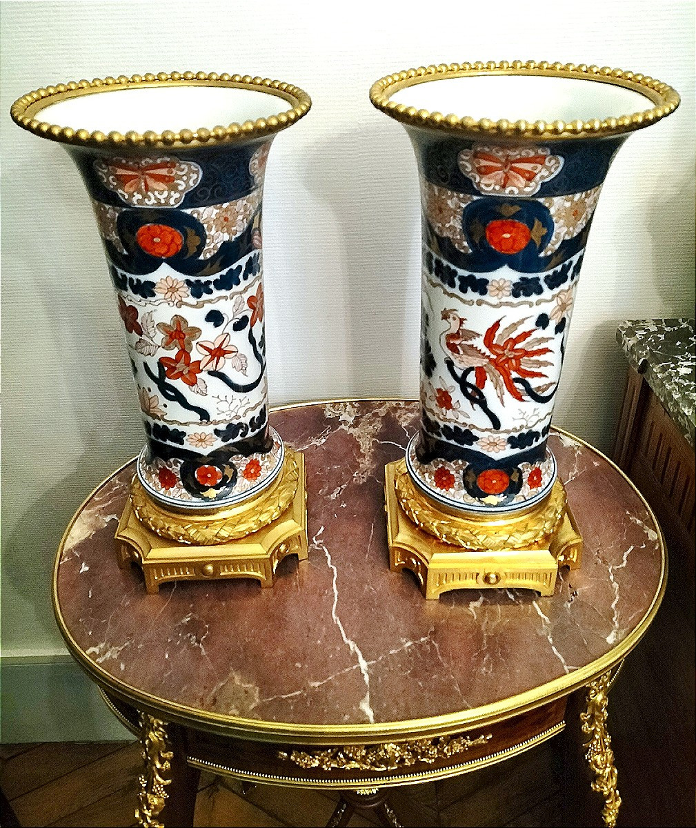 Pair Of Japanese Imari Porcelain Vases With Gilt Bronze Mounts, 19th Century -photo-7