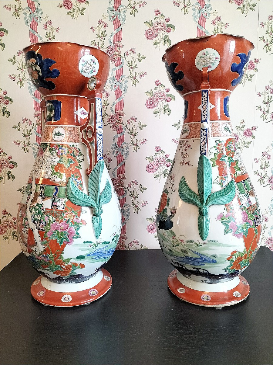 Paire de grands vases en porcelaine du Japon Kutani-photo-2