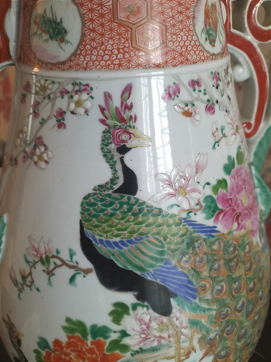 Paire de grands vases en porcelaine du Japon Kutani-photo-5