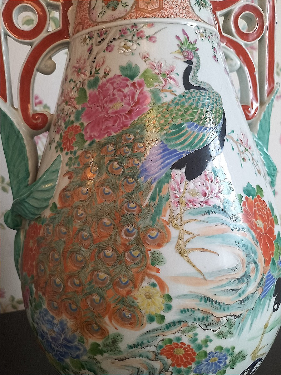 Paire de grands vases en porcelaine du Japon Kutani-photo-7