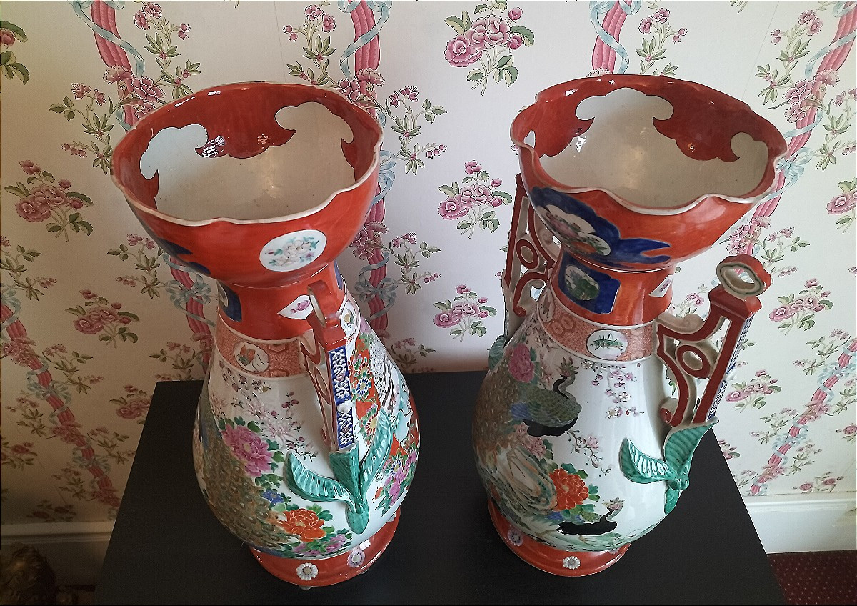 Paire de grands vases en porcelaine du Japon Kutani-photo-8