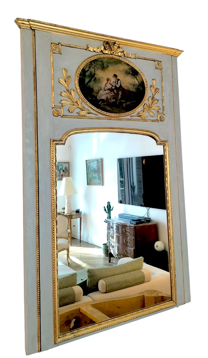 Gilt And Painted Wooden Trumeau, 19th Century -photo-4