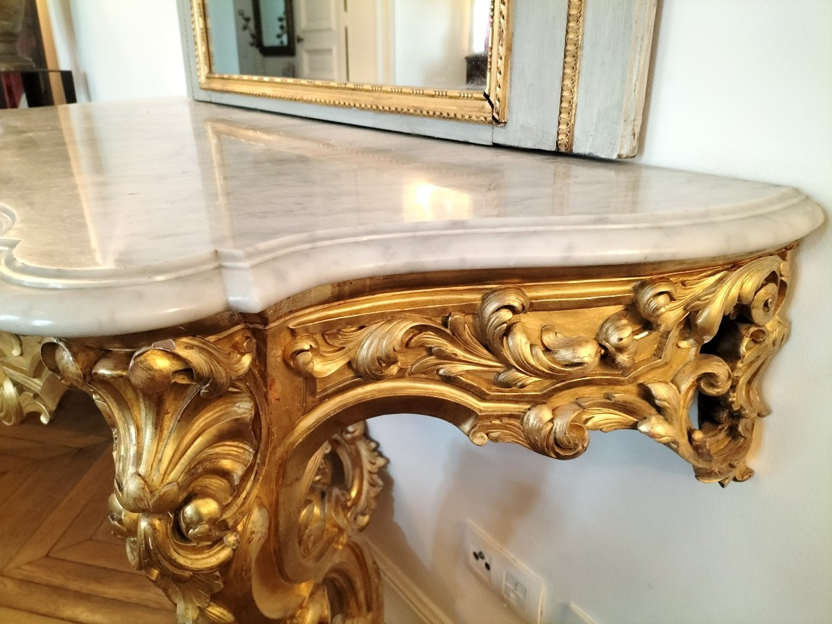 Gilt And Painted Wooden Trumeau, 19th Century -photo-5