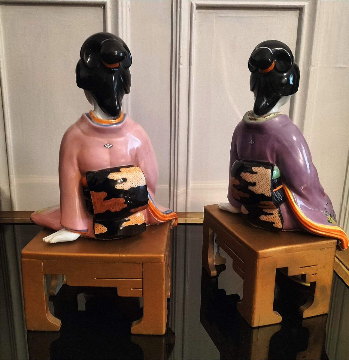 Paire de geisha en porcelaine Japon Époque Taishō  1912 - 1926 -photo-3