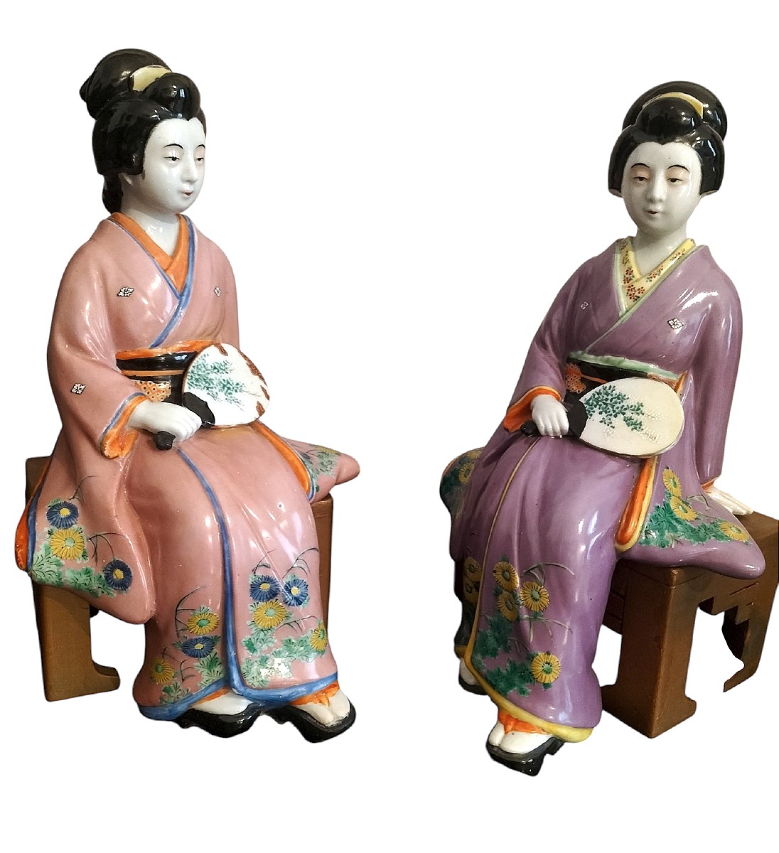 Paire de geisha en porcelaine Japon Époque Taishō  1912 - 1926 -photo-2