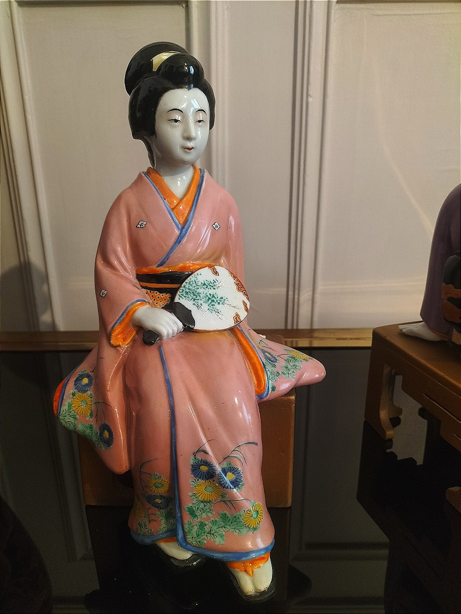 Paire de geisha en porcelaine Japon Époque Taishō  1912 - 1926 -photo-5