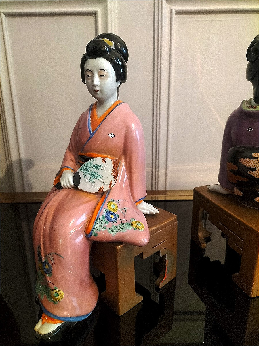 Paire de geisha en porcelaine Japon Époque Taishō  1912 - 1926 -photo-6