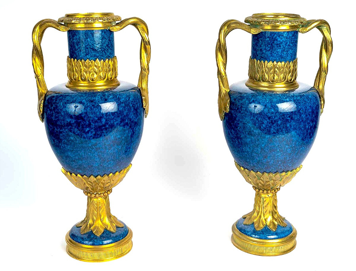 Paire de vases porcelaine et bronze doré attribué à Paul Millet Sèvres 