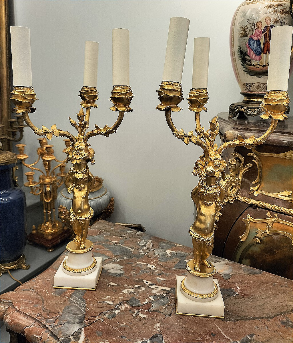 Pair Of Ormolu Candelabra Barbedienne 19th Century-photo-7