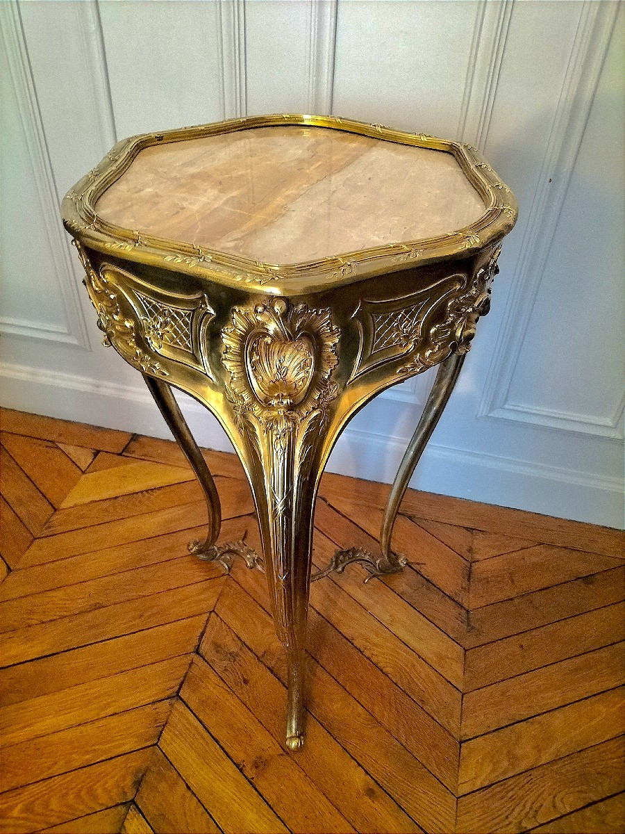 Guéridon en bronze doré style Louis XV vers 1900-photo-2