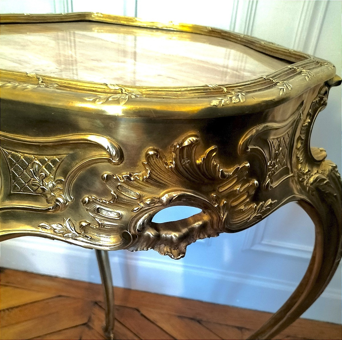 Guéridon en bronze doré style Louis XV vers 1900-photo-2