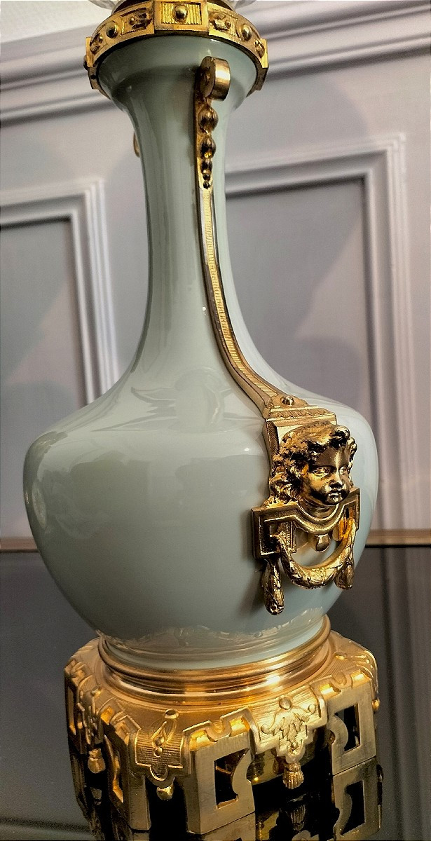 Paire de lampe en porcelaine céladon et bronze doré Époque Napoléon III -photo-3