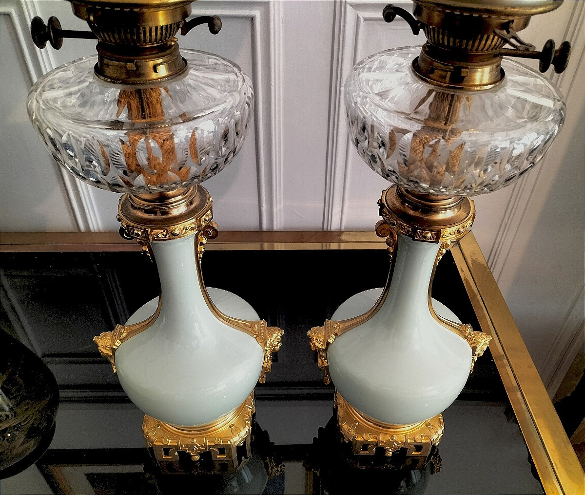 Paire de lampe en porcelaine céladon et bronze doré Époque Napoléon III -photo-4