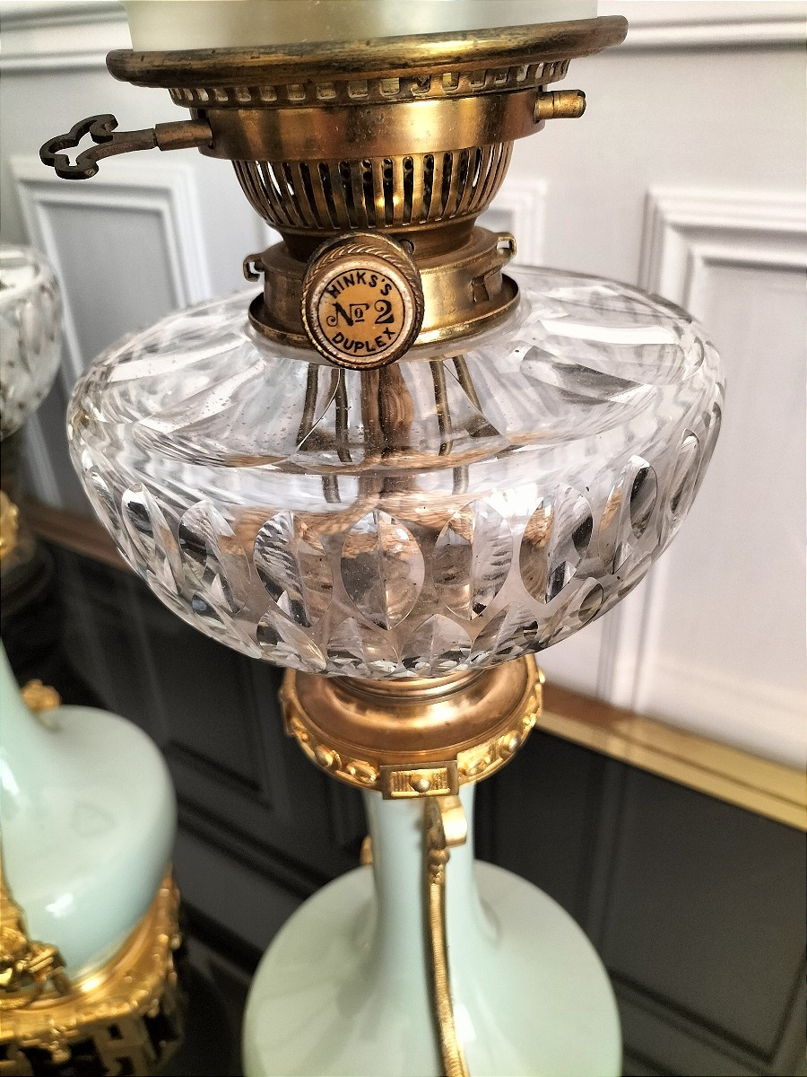 Paire de lampe en porcelaine céladon et bronze doré Époque Napoléon III -photo-5