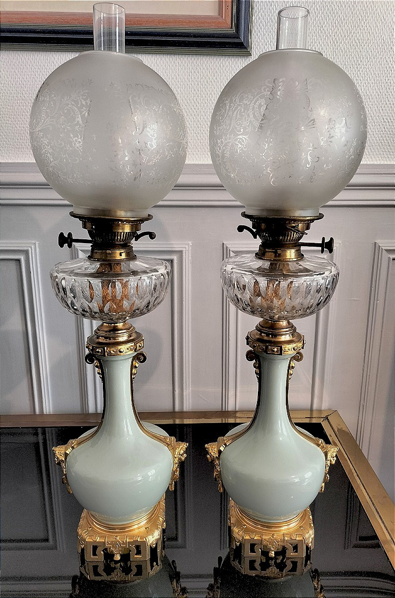 Paire de lampe en porcelaine céladon et bronze doré Époque Napoléon III -photo-8