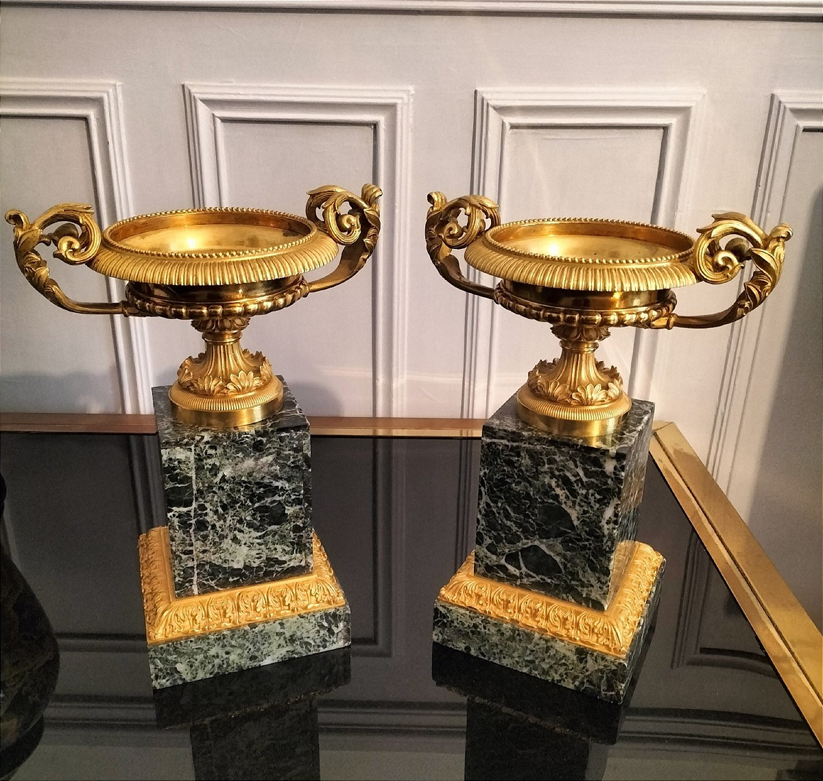 Paire de coupe tazza en bronze doré style Empire Charles X-photo-2