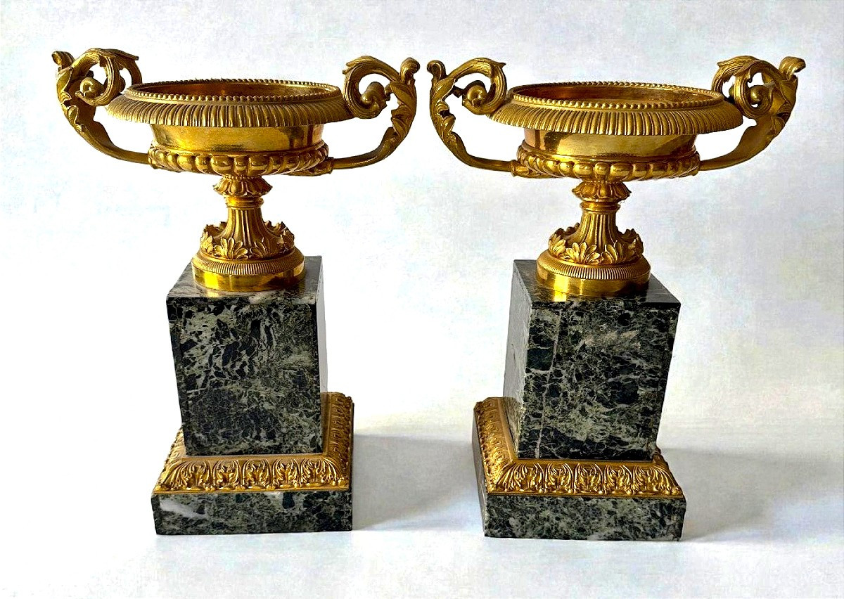 Paire de coupe tazza en bronze doré style Empire Charles X-photo-3