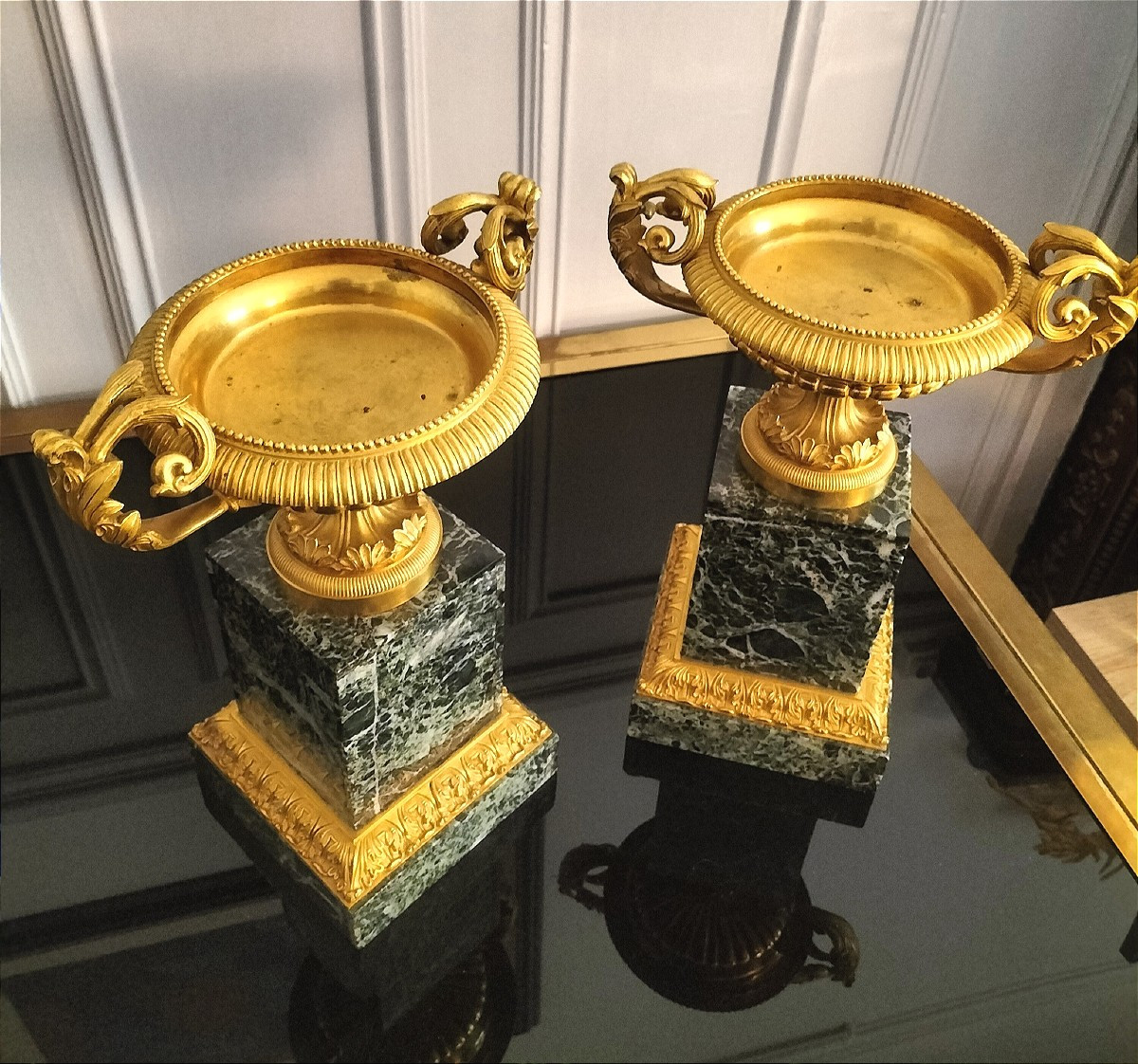 Paire de coupe tazza en bronze doré style Empire Charles X-photo-4