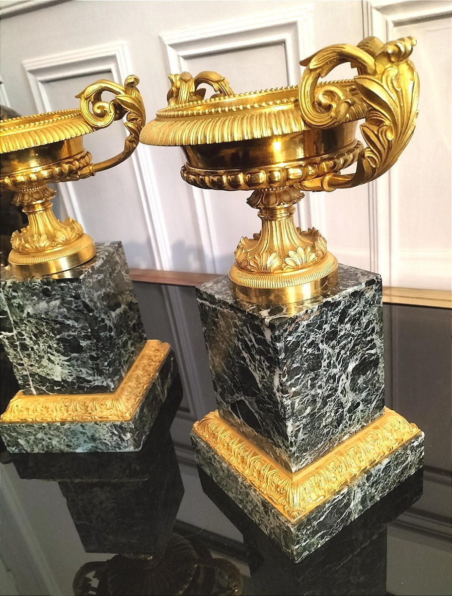 Paire de coupe tazza en bronze doré style Empire Charles X-photo-2