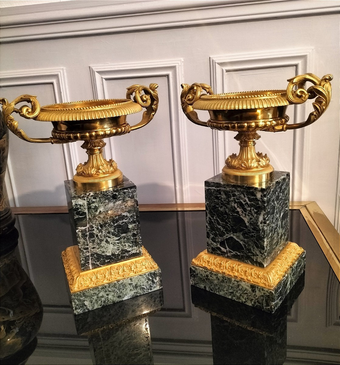 Paire de coupe tazza en bronze doré style Empire Charles X-photo-5