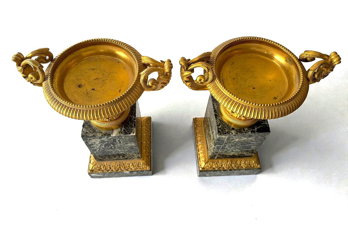 Paire de coupe tazza en bronze doré style Empire Charles X-photo-7