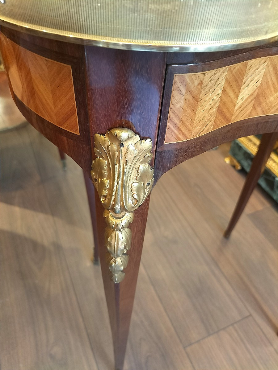 Marquetry And Ormolu Transition-style Pedestal Table-photo-6