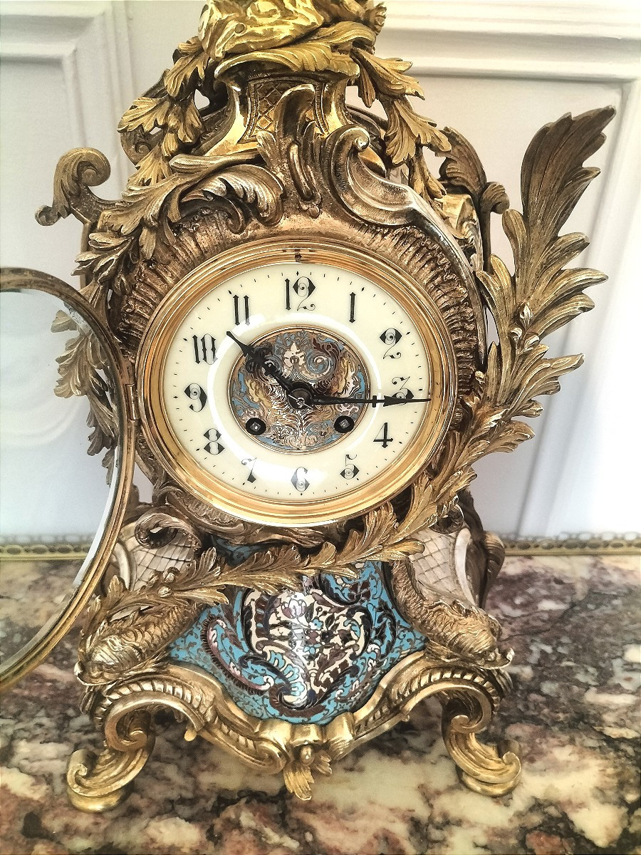 Rocaille Clock In Gilt Bronze And Cloisonné-photo-1