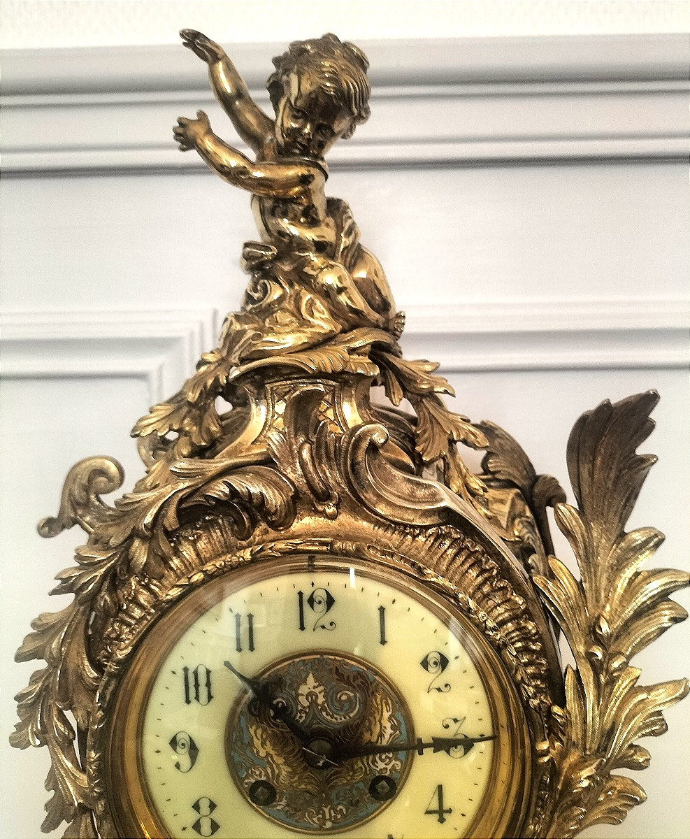 Rocaille Clock In Gilt Bronze And Cloisonné-photo-3
