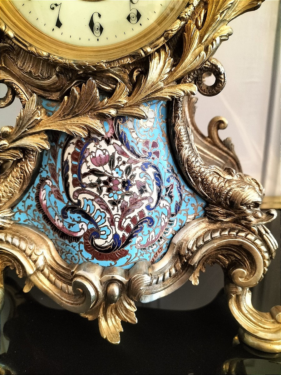 Rocaille Clock In Gilt Bronze And Cloisonné-photo-6