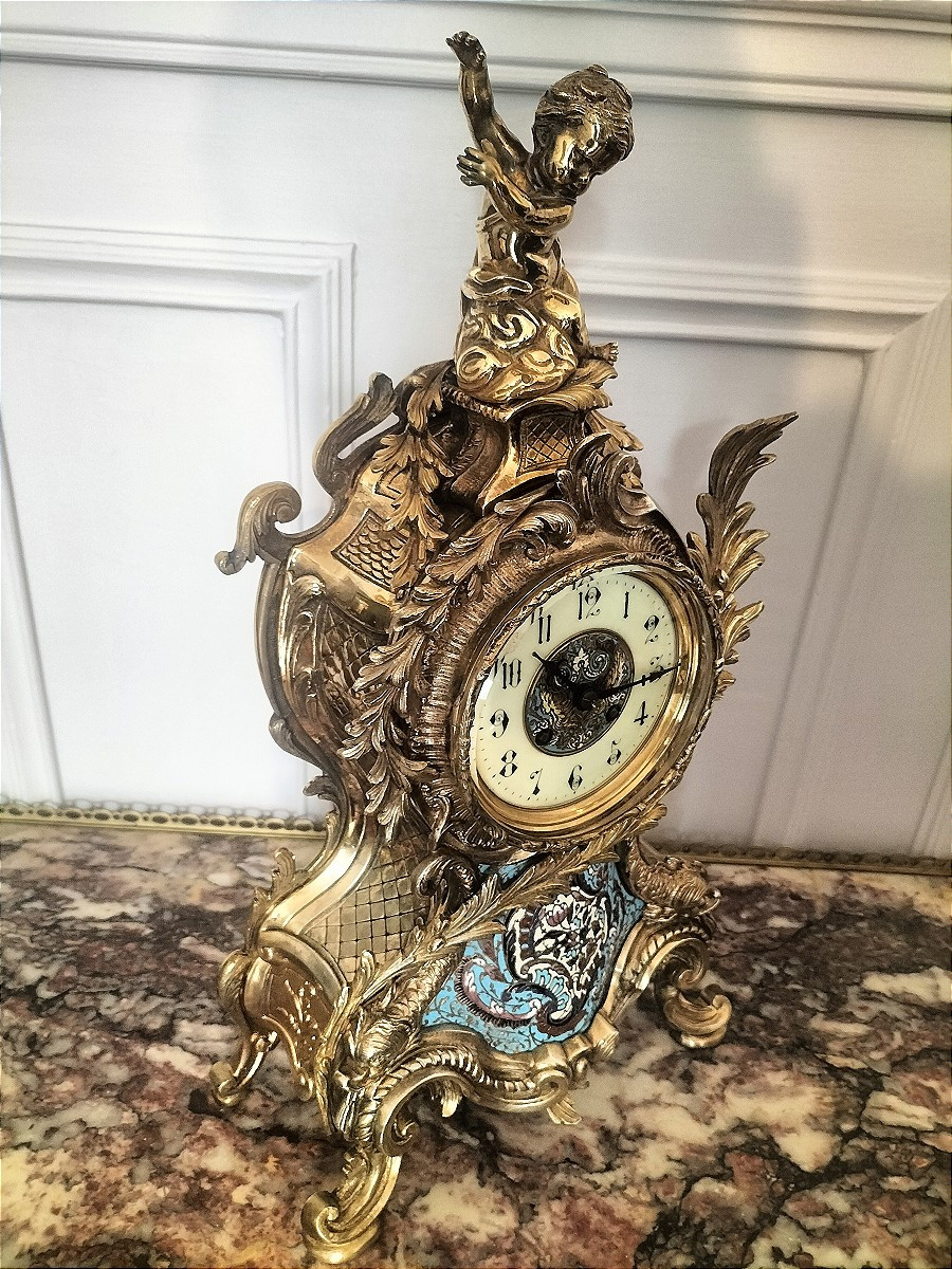 Rocaille Clock In Gilt Bronze And Cloisonné-photo-7