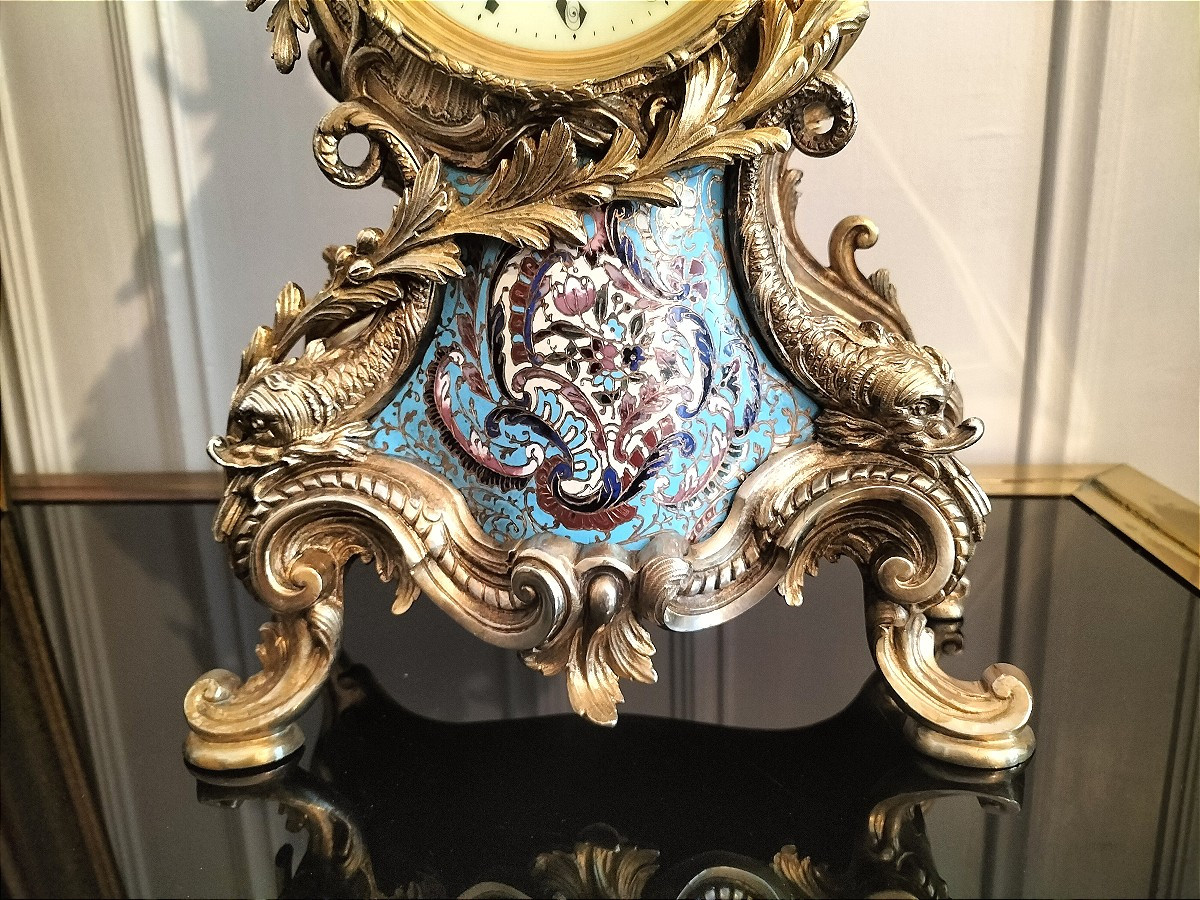 Rocaille Clock In Gilt Bronze And Cloisonné-photo-8