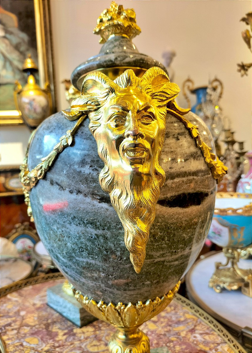 Pair Of Multicolored Green Granite And Gilt Bronze Cassolettes Late 19th Century-photo-4