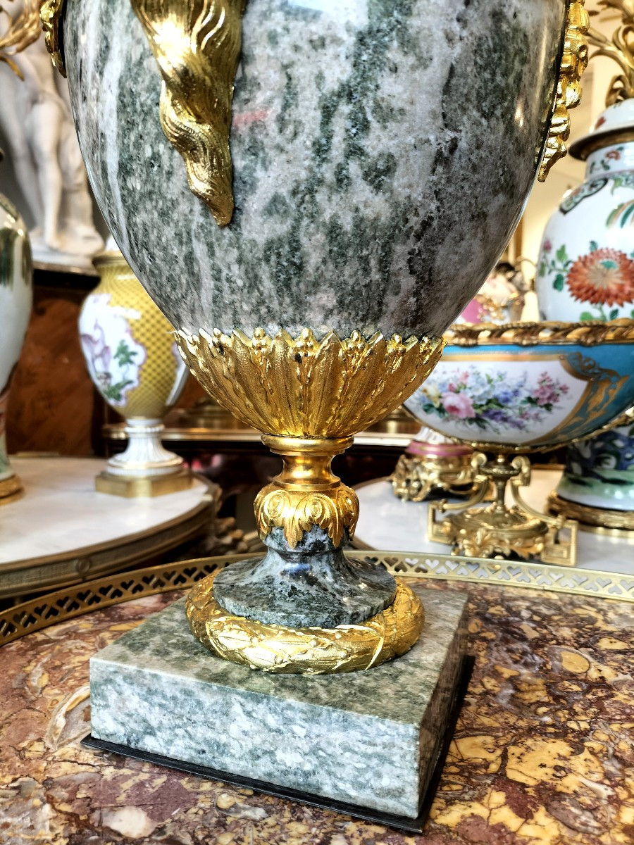 Pair Of Multicolored Green Granite And Gilt Bronze Cassolettes Late 19th Century-photo-6