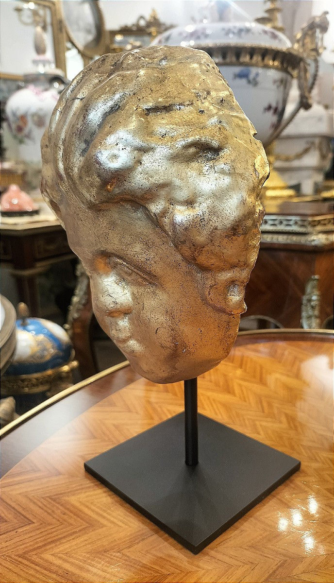 Baroque Gilded And Carved Wood Angel Head Italy 17th - 18th Century-photo-3
