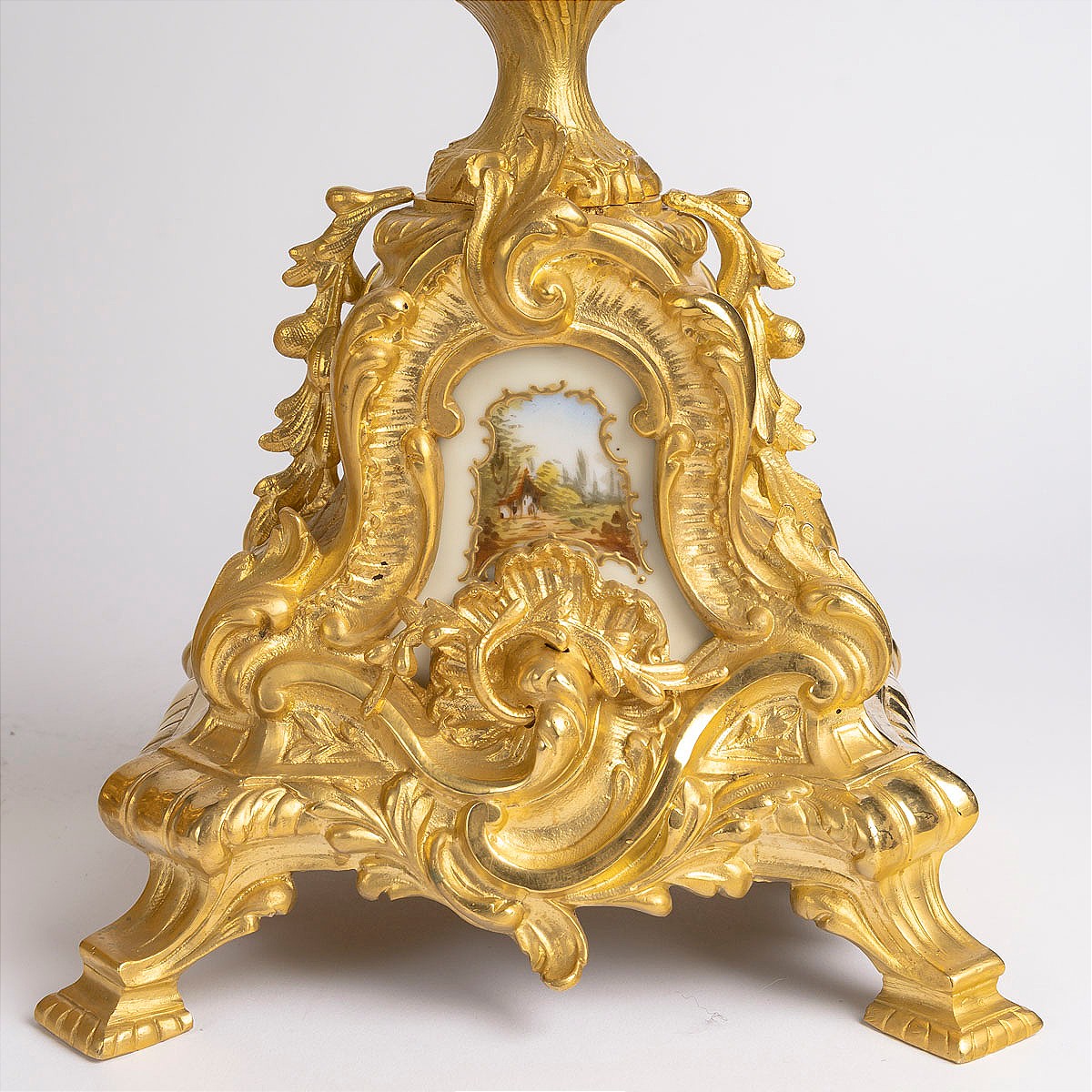 Garniture de cheminée en bronze doré et plaque de porcelaine -photo-7