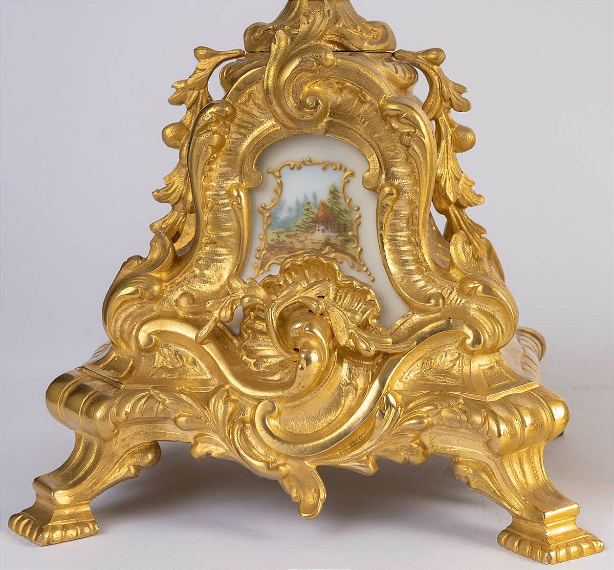 Garniture de cheminée en bronze doré et plaque de porcelaine -photo-8