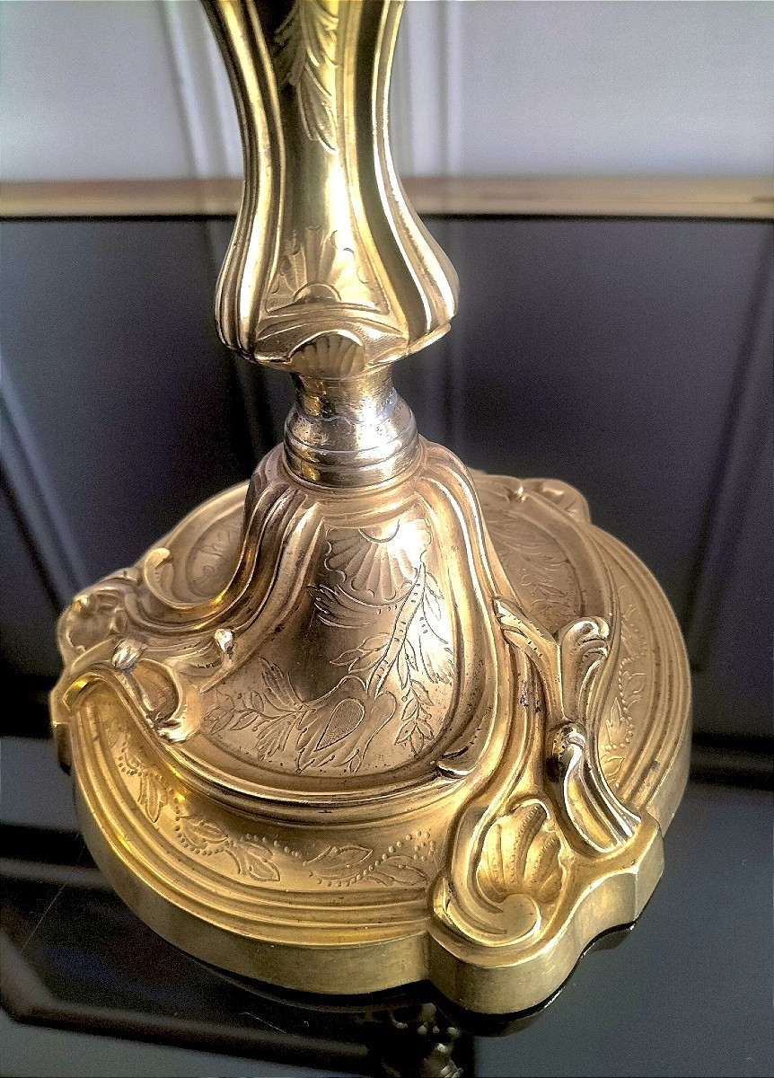 Paire bougeoirs en bronze doré Époque Louis XV -photo-4