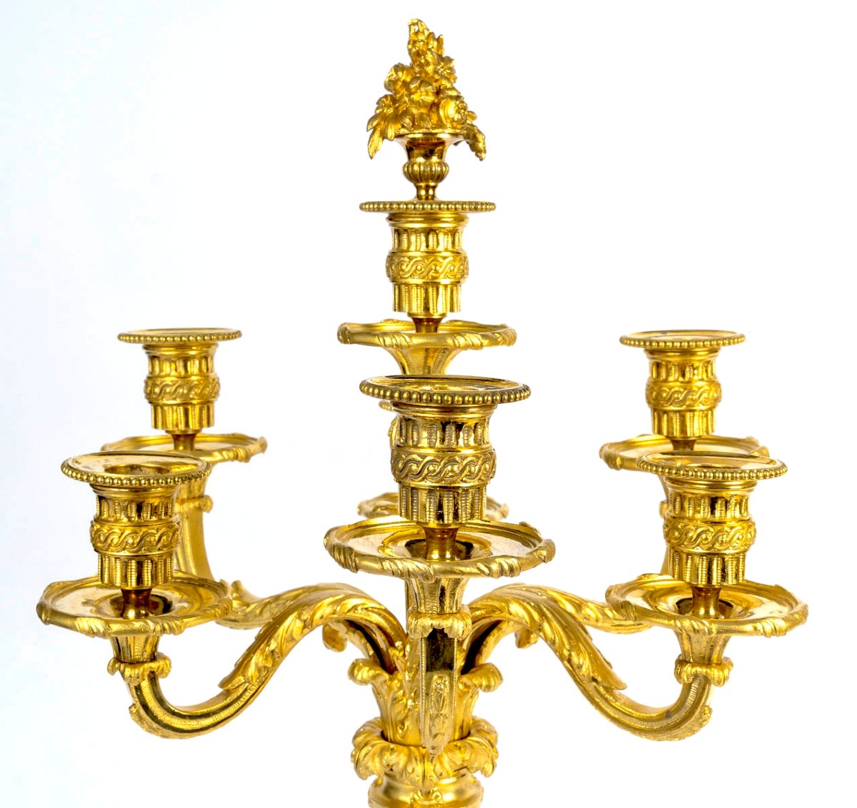 Paire de candélabres en bronze doré style Louis XVI 19ème siècle -photo-3