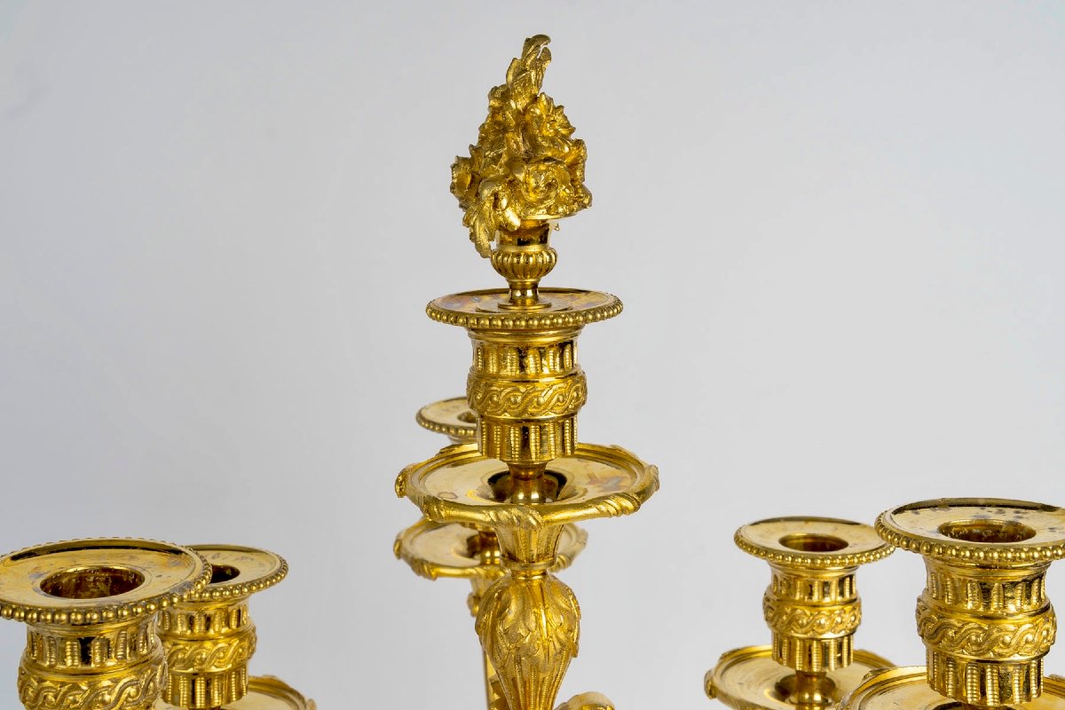 Paire de candélabres en bronze doré style Louis XVI 19ème siècle -photo-3