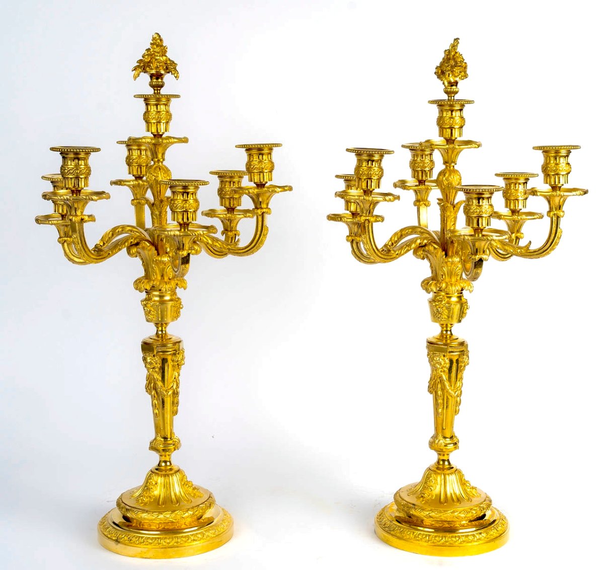 Paire de candélabres en bronze doré style Louis XVI 19ème siècle -photo-5