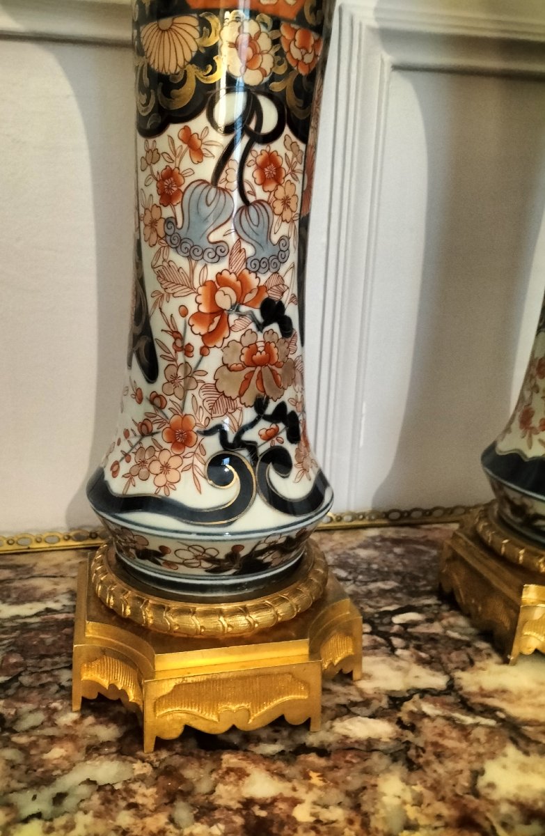 Paire de grands vases cornet en porcelaine de Bayeux monture bronze doré 19ème siècle -photo-5
