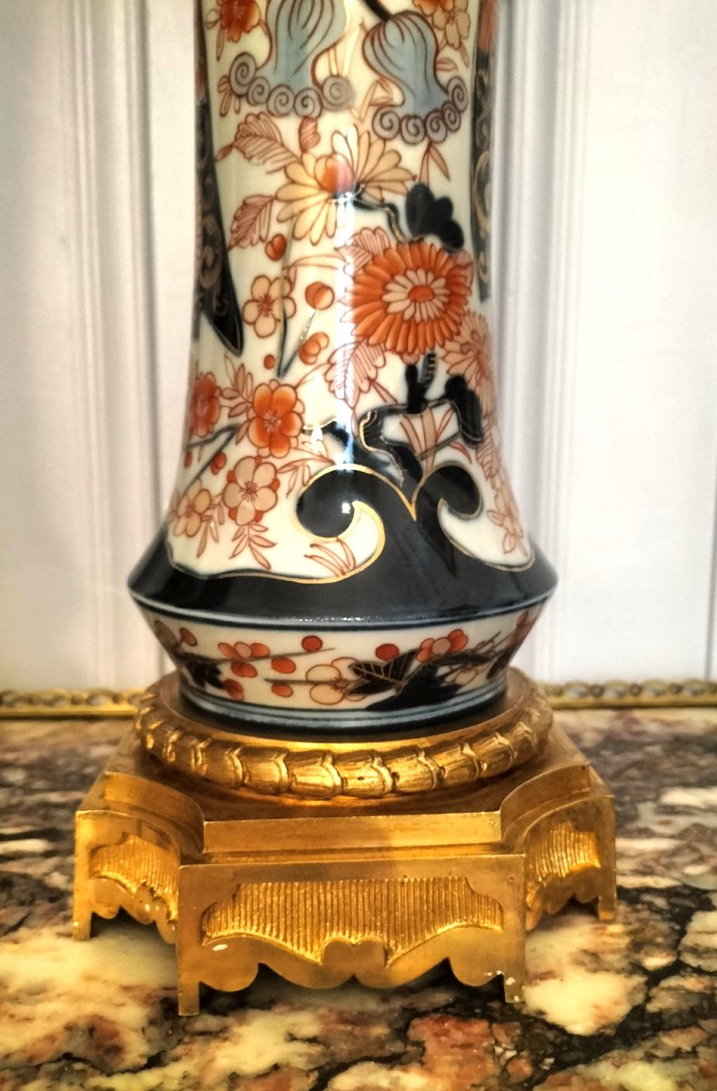 Paire de grands vases cornet en porcelaine de Bayeux monture bronze doré 19ème siècle -photo-6