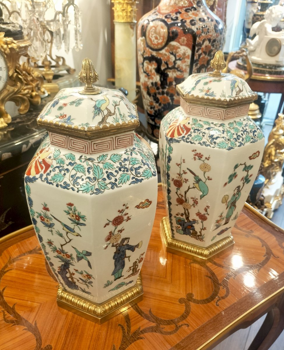 Pair Of Porcelain Vases By Samson, Gilt Bronze Mounting-photo-3