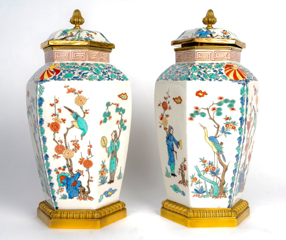 Pair Of Porcelain Vases By Samson, Gilt Bronze Mounting-photo-4