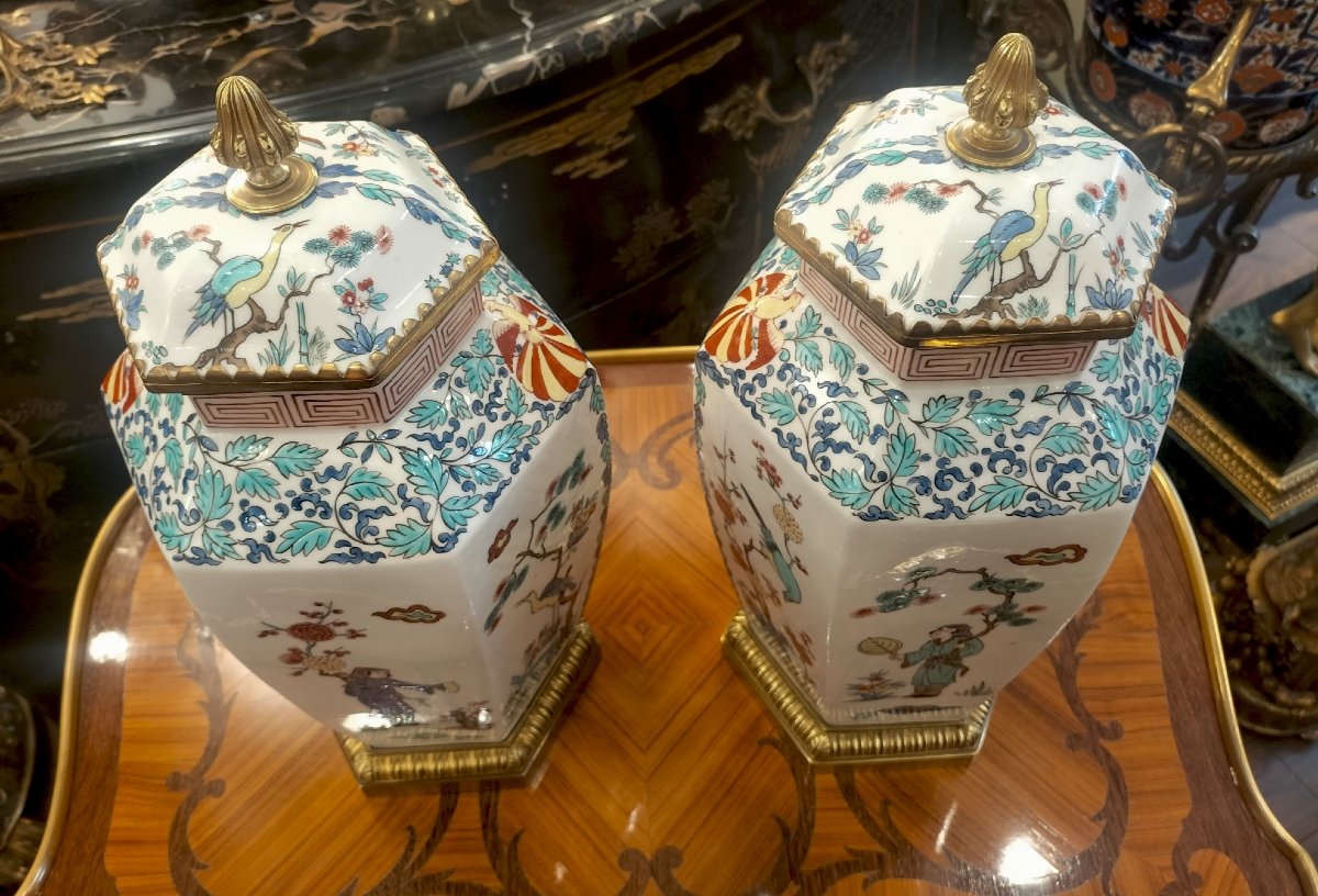 Pair Of Porcelain Vases By Samson, Gilt Bronze Mounting-photo-4
