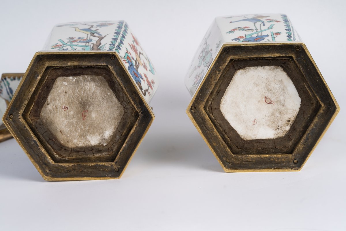 Pair Of Porcelain Vases By Samson, Gilt Bronze Mounting-photo-5
