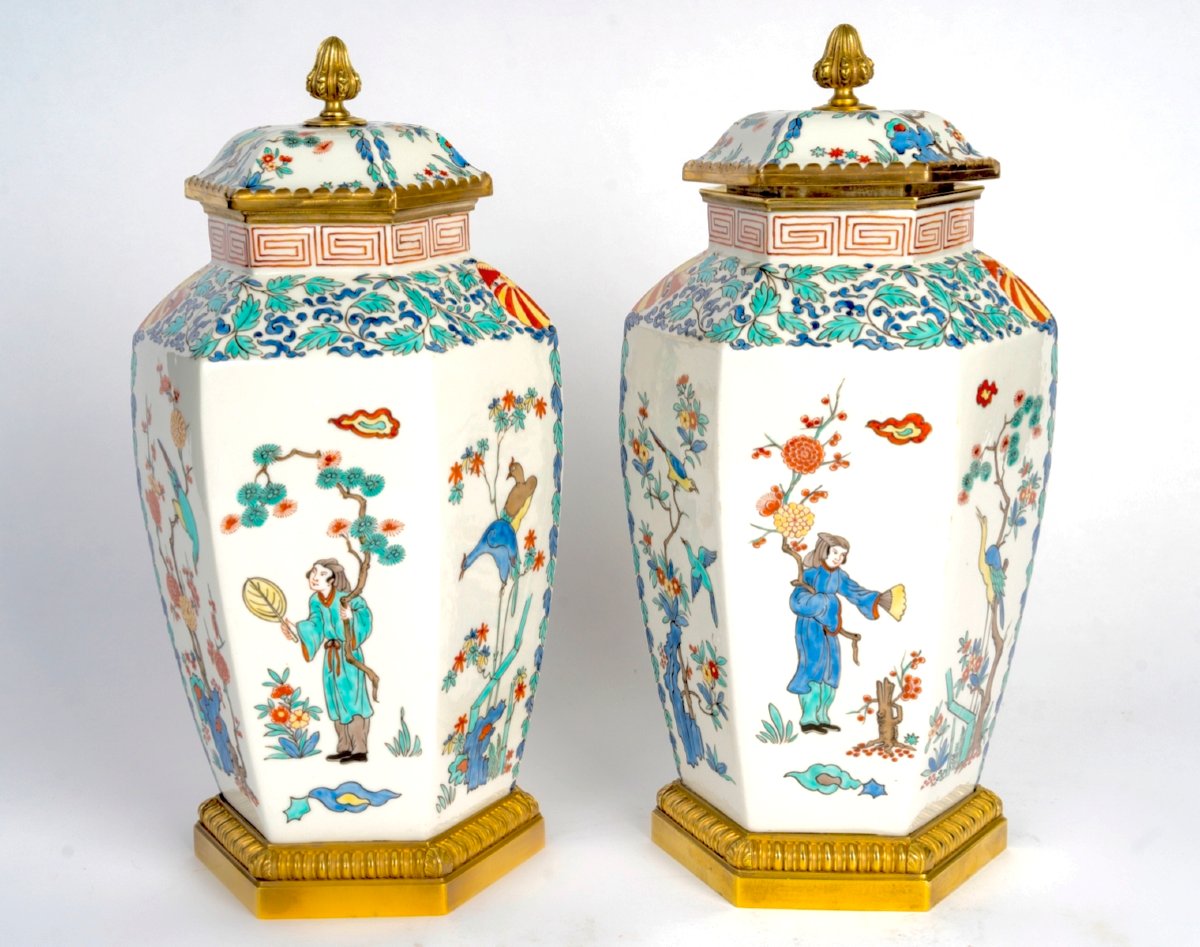 Pair Of Porcelain Vases By Samson, Gilt Bronze Mounting