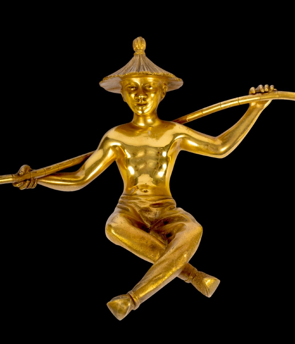 Suite de 3 appliques en bronze doré dit " aux chinois " circa 1940-photo-2