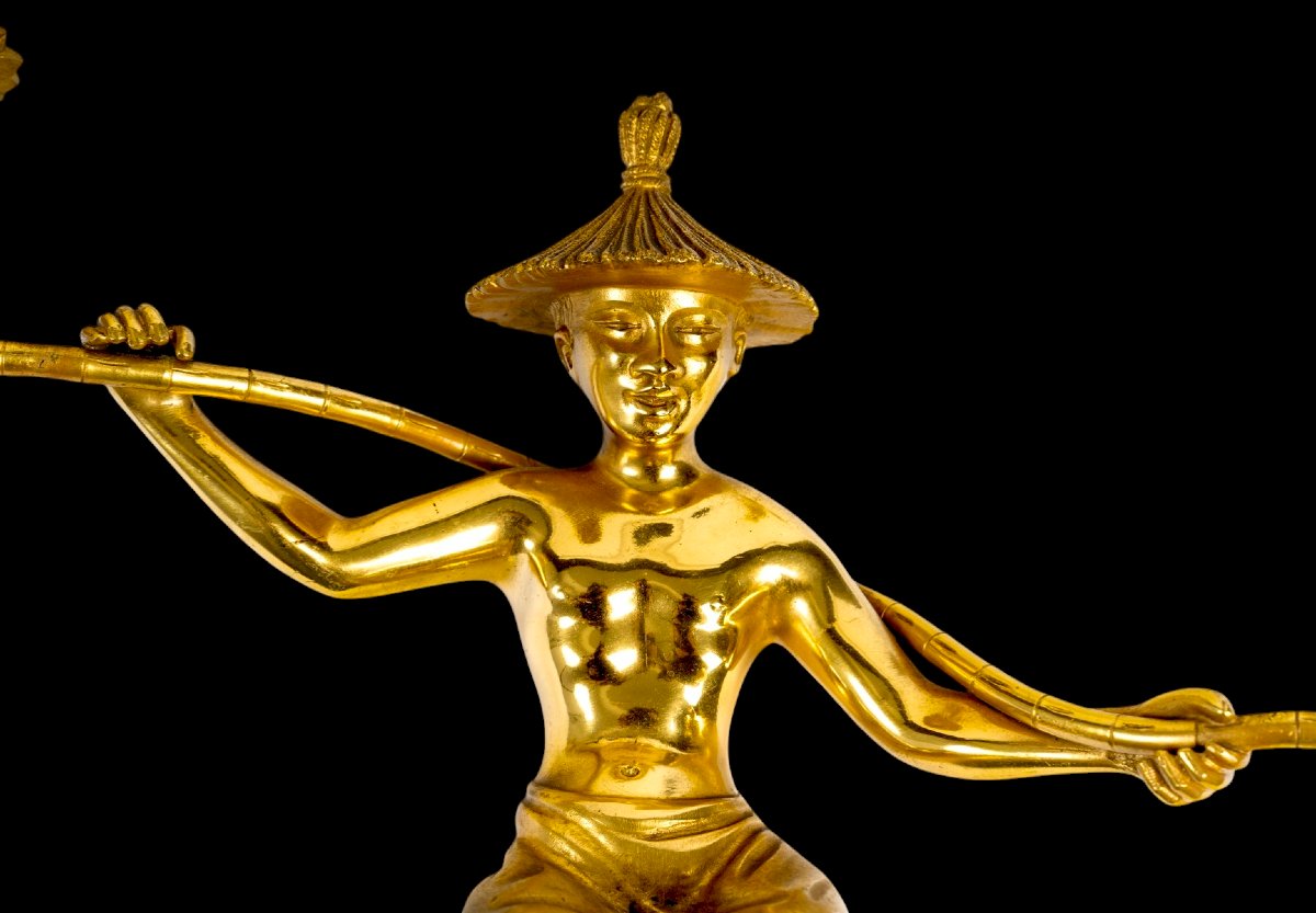 Suite de 3 appliques en bronze doré dit " aux chinois " circa 1940-photo-3